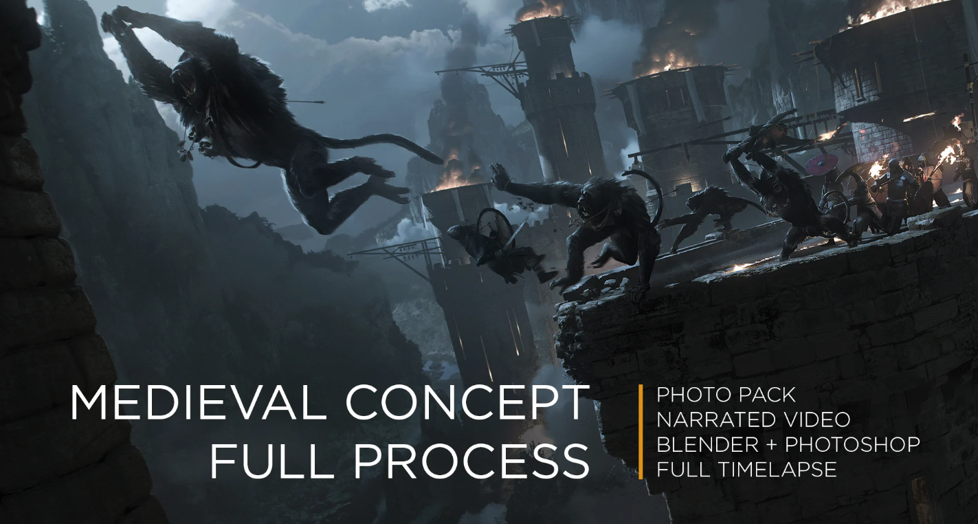 图片[1]-Gumroad – 罗曼·朱安多中世纪场景的艺术概念设计绘画全过程教程【中文字幕】-Heycg.cn