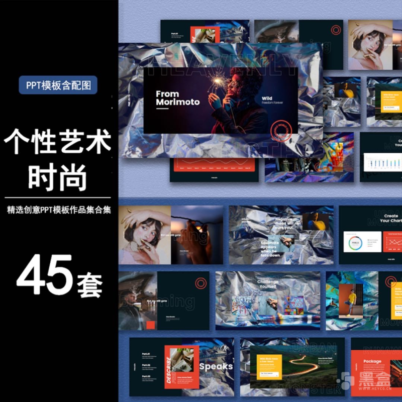 个性艺术时尚设计感PPT素材 超时尚感PPT资源合集45款-Heycg.cn